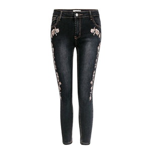 Conmoto 2018 Embroidery Skinny Jeans Pant Women High Waist Stretchy Denim Black Jean Fashion Zipper Streetwear Long Pencil Jeans - Agribi Fashion
