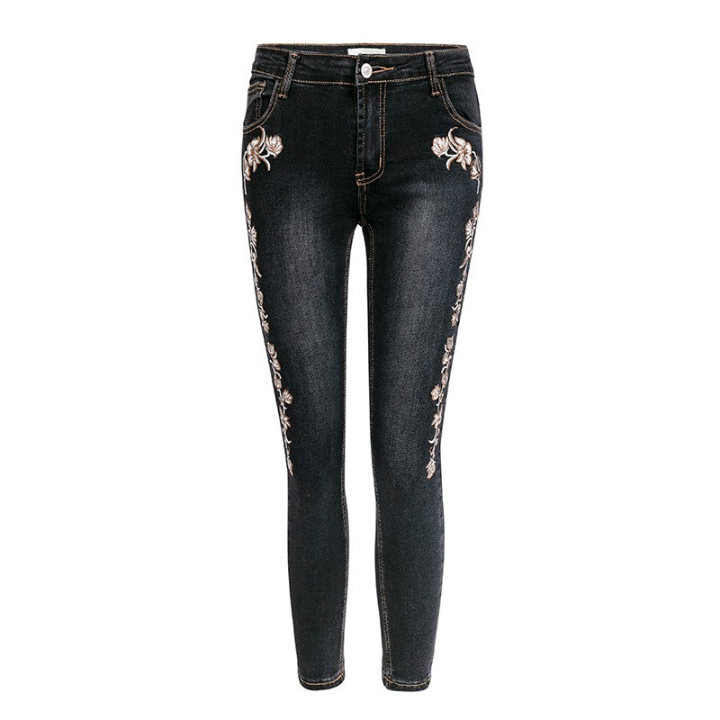 Conmoto 2018 Embroidery Skinny Jeans Pant Women High Waist Stretchy Denim Black Jean Fashion Zipper Streetwear Long Pencil Jeans - Agribi Fashion