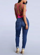 Load image into Gallery viewer, New Sexy Women Ripped Jeans High Waist Holes Functional Pockets Destroyed Skinny Jeans Blue - Agribi Fashion