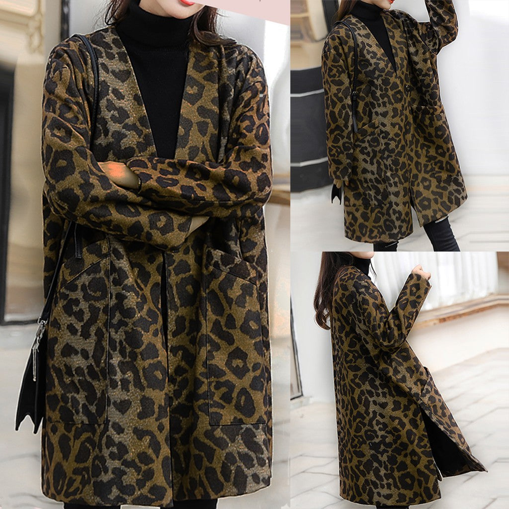 Women's Long Sleeve Leopard Jacket Jacket V-neckJacket Jacket Casual Outerwear - Agribi Fashion